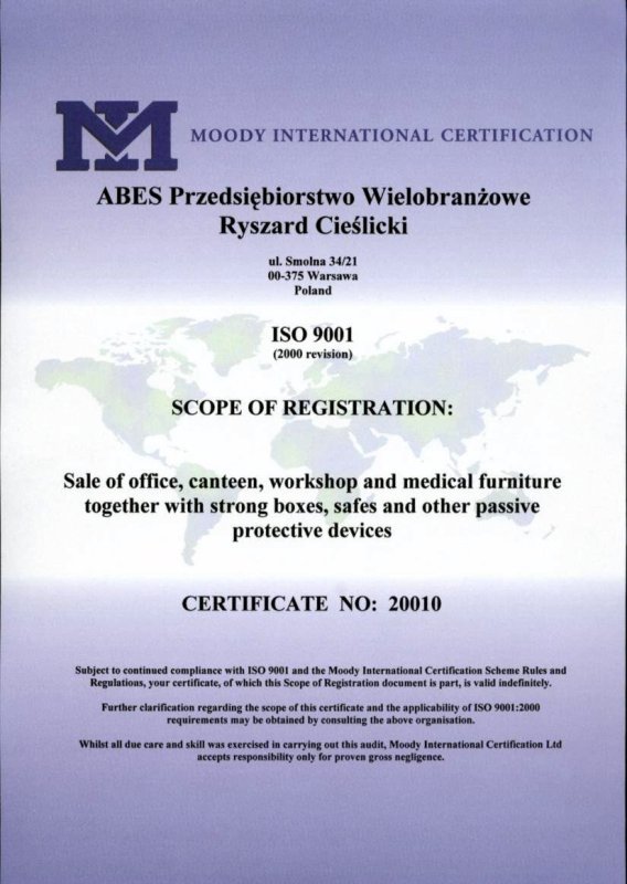 Certyfikat ISO9001 - zakres