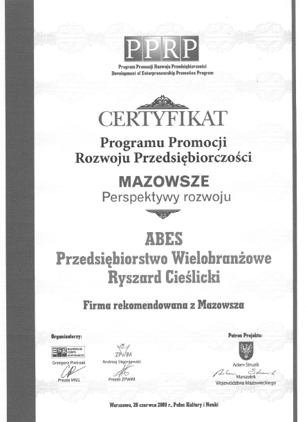 Certyfikat PPRP 